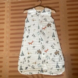 Little Unicorn Cotton Muslin Sleep Bag - Forest Friends size small 0-6 months